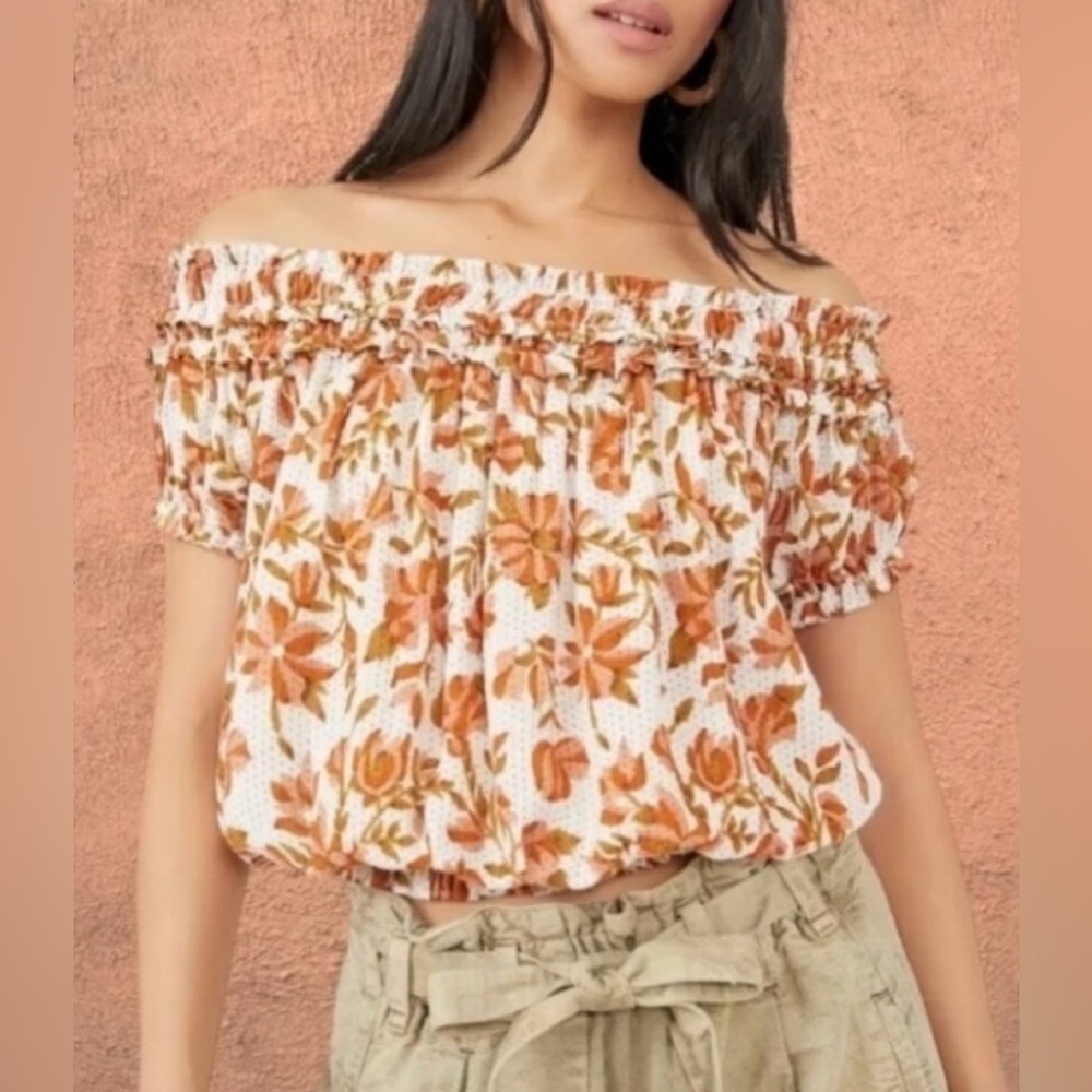 Free People Suki Floral Ruffle Top‎ Cottagecore Romantic Peasant Small Petite